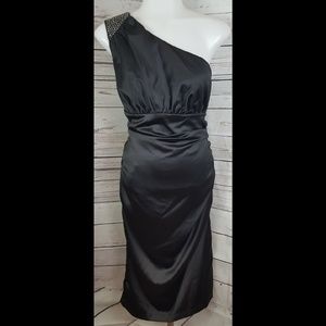 New Black satin Ruched studded wiggle pencil dress